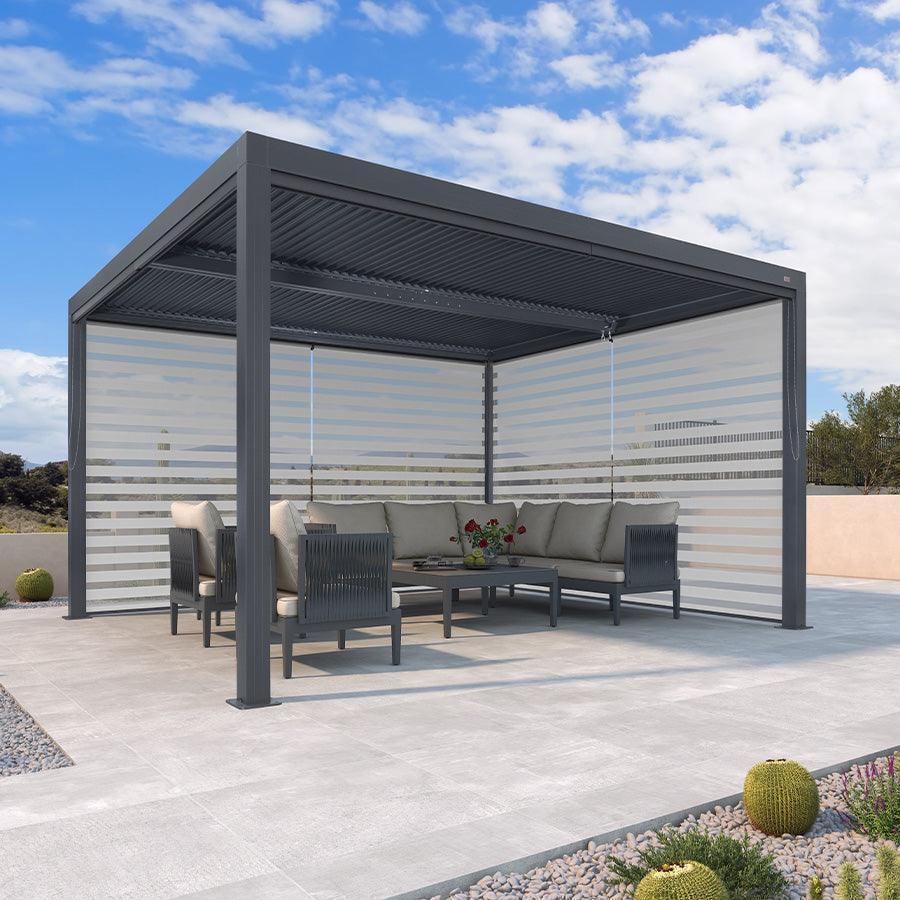 PURPLE LEAF Athena Louvered Pergola Grey Outdoor Aluminum Pergola with Roller Blind Adjustable Gazebo for Patio Deck Garden