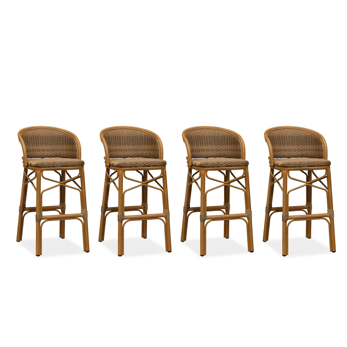 PURPLE LEAF Outdoor Bar Stools Set of 2 Rattan Patio Tall Bar Chairs Aluminum Frame with Back Barstools for Kitchen Garden Backyard Bistros Restaurant