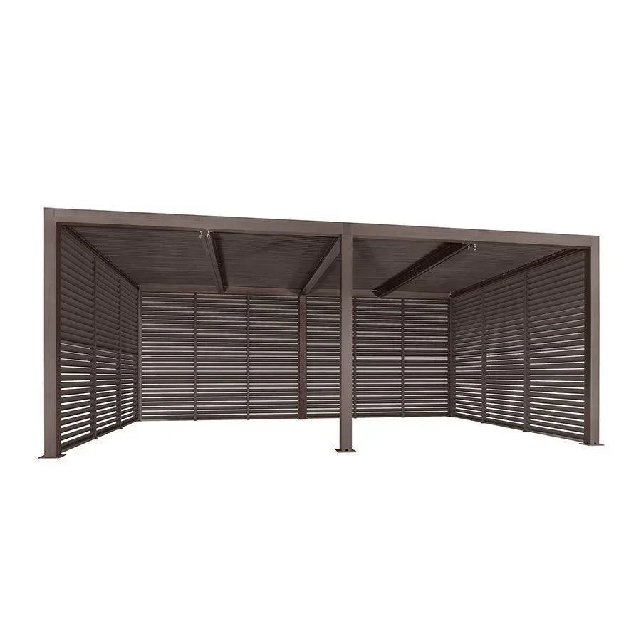 PURPLE LEAF Athena Louvered Pergola Bronze Outdoor Aluminum Pergola with Shutter Wall Adjustable Gazebo Rainproof for Patio Deck Garden