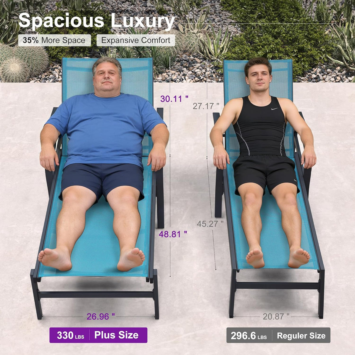 PURPLE LEAF Oversized Chaise Lounge Chair Outdoor Extra Wide Pool Lounge Chairs 5 Adjustable Position with Armrests and Side Table, Aluminum Patio Lounge Chair for Outside, Backyard, Pool