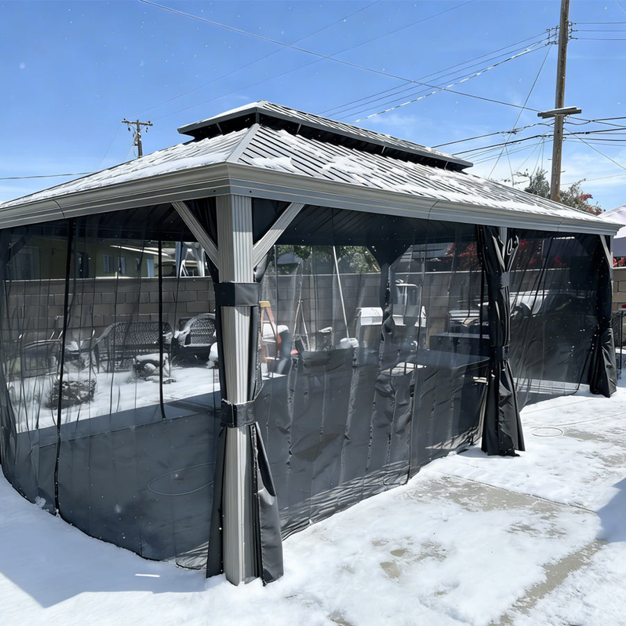 PURPLE LEAF Patio Gazebo for Pool Light Grey Hardtop Galvanized Steel Roof with Upgraded Curtains