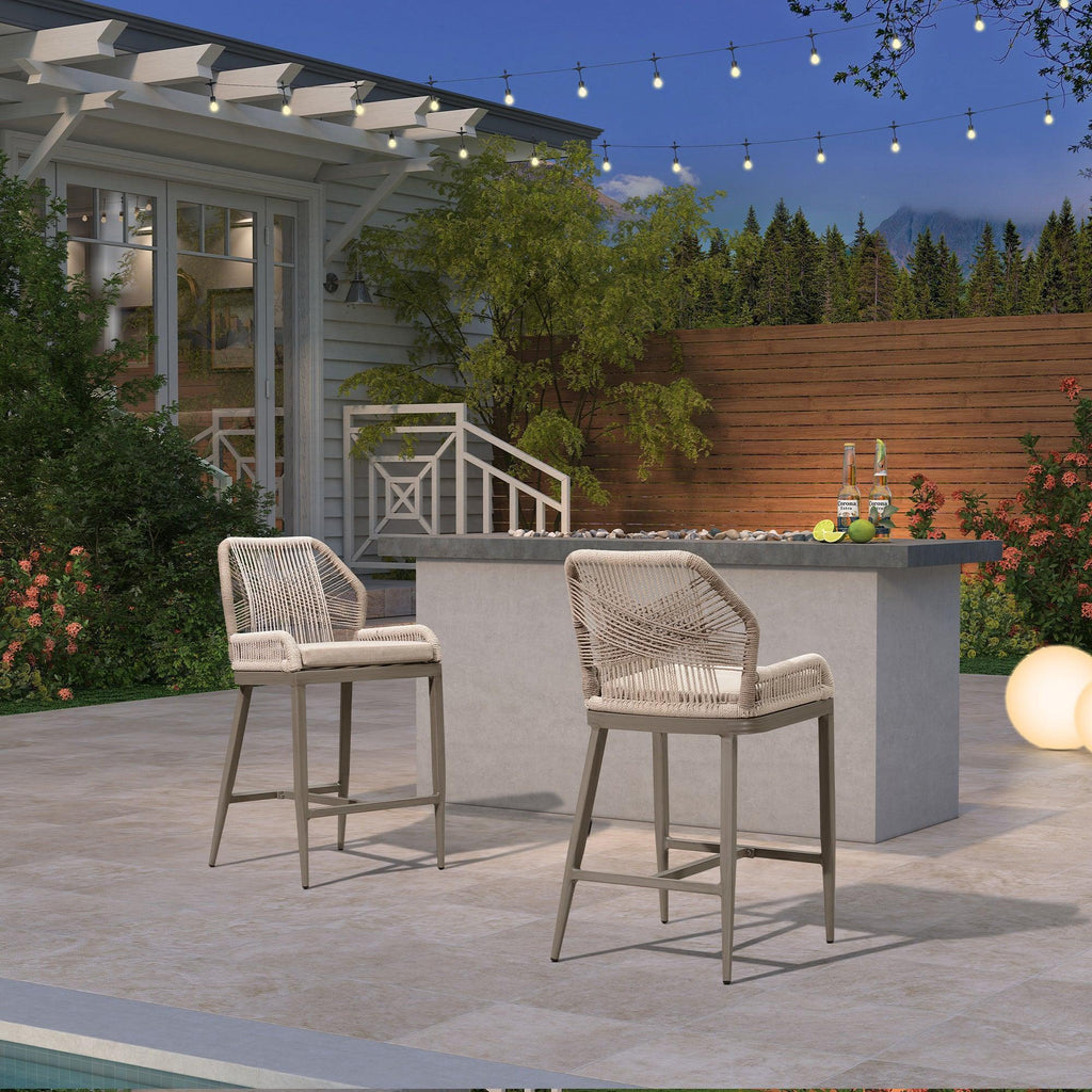PURPLE LEAF Outdoor Bar Stool Set of 6, Wicker Chairs Bar Chairs with Cushion, All-Weather Patio Furniture kitchen stools