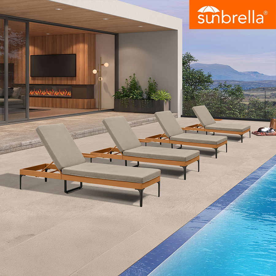 PURPLE LEAF Outdoor Chaise Lounge Sunbrella Patio Lounge Chair Recliner and Cushion for Poolside Balcony Backyard
