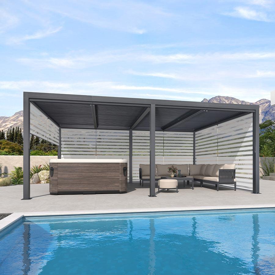 PURPLE LEAF Athena Louvered Pergola Grey Outdoor Aluminum Pergola with Roller Blind Adjustable Gazebo for Patio Deck Garden