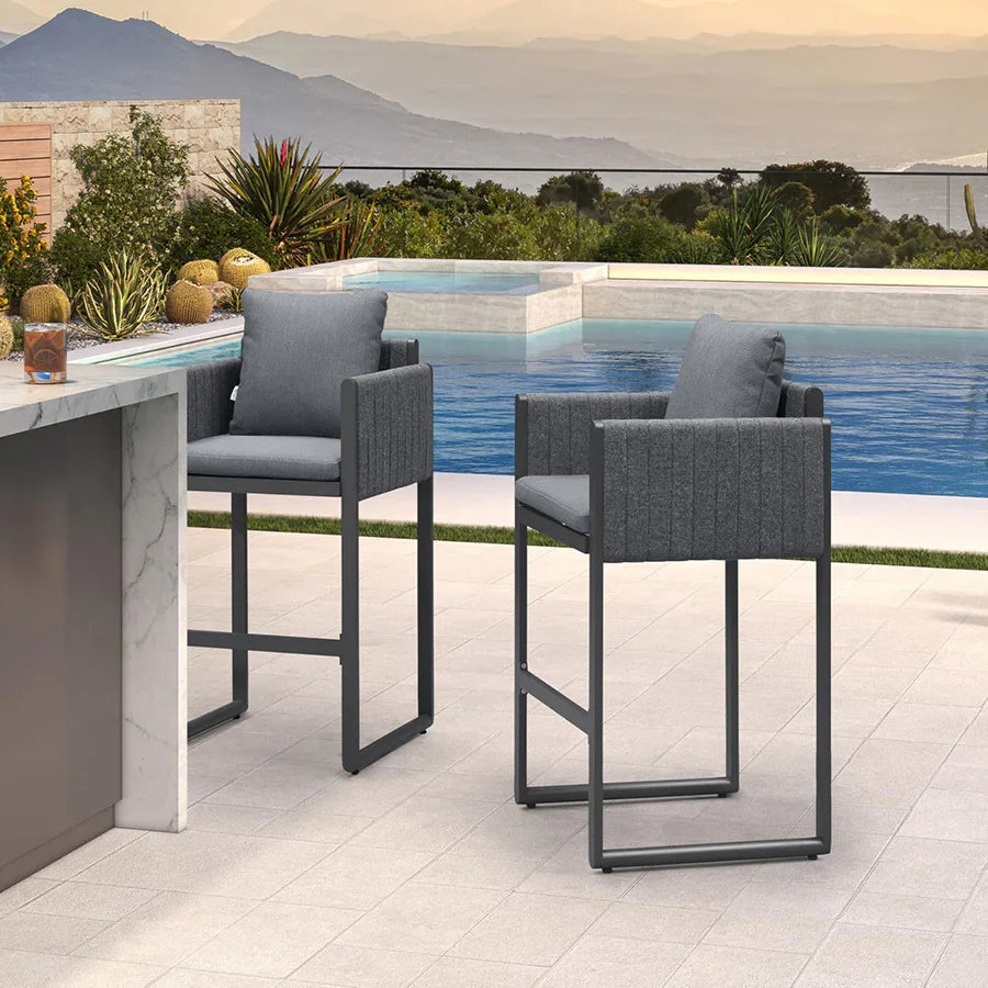 PURPLE LEAF Sanori Outdoor Bar Stools Set of 2 Modern Olefin Weaving Bar Chairs with Backrest Pillow for Patio, Poolside or Indoor