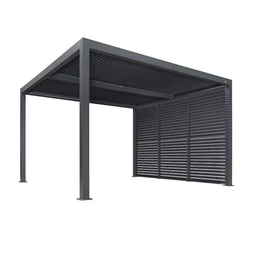 PURPLE LEAF Athena Louvered Pergola Grey Outdoor Aluminum Pergola with Shutter Wall Adjustable Gazebo Rainproof for Patio Deck Garden