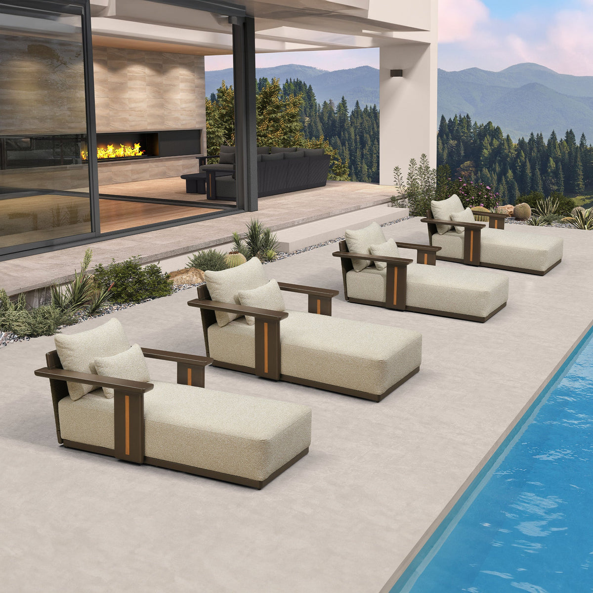 PURPLE LEAF Chaise Lounge Chair Modern Upholstered Outdoor Daybed with Armrest and Lumbar Pillow for Patio Poolside Sunbathing Deck