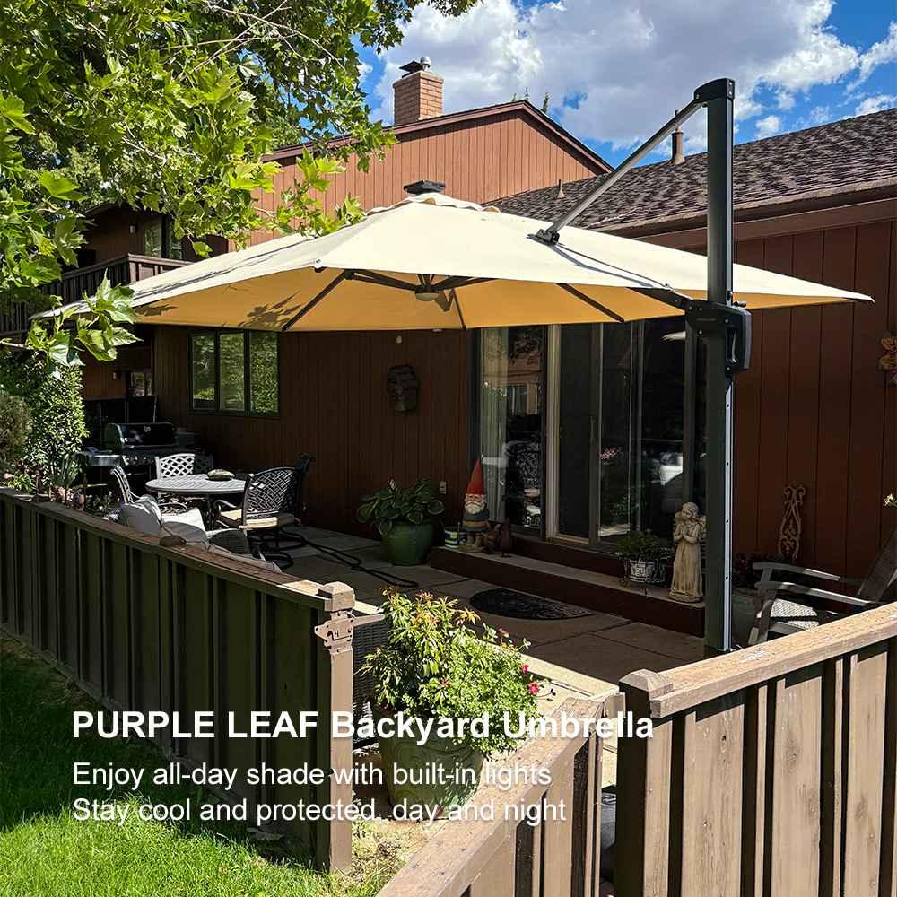 PURPLE LEAF – Parasol de terrasse déporté 10ft avec éclairage LED, rotation 360° et inclinaison