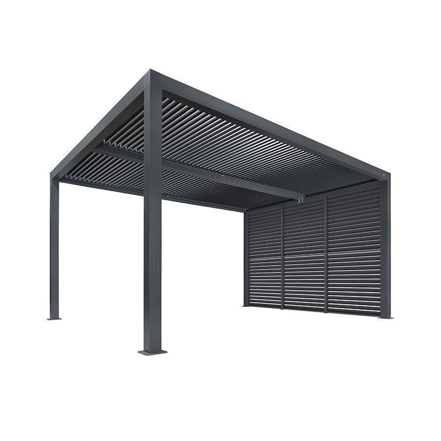 PURPLE LEAF Athena Louvered Pergola Grey Outdoor Aluminum Pergola with Shutter Wall Adjustable Gazebo Rainproof for Patio Deck Garden