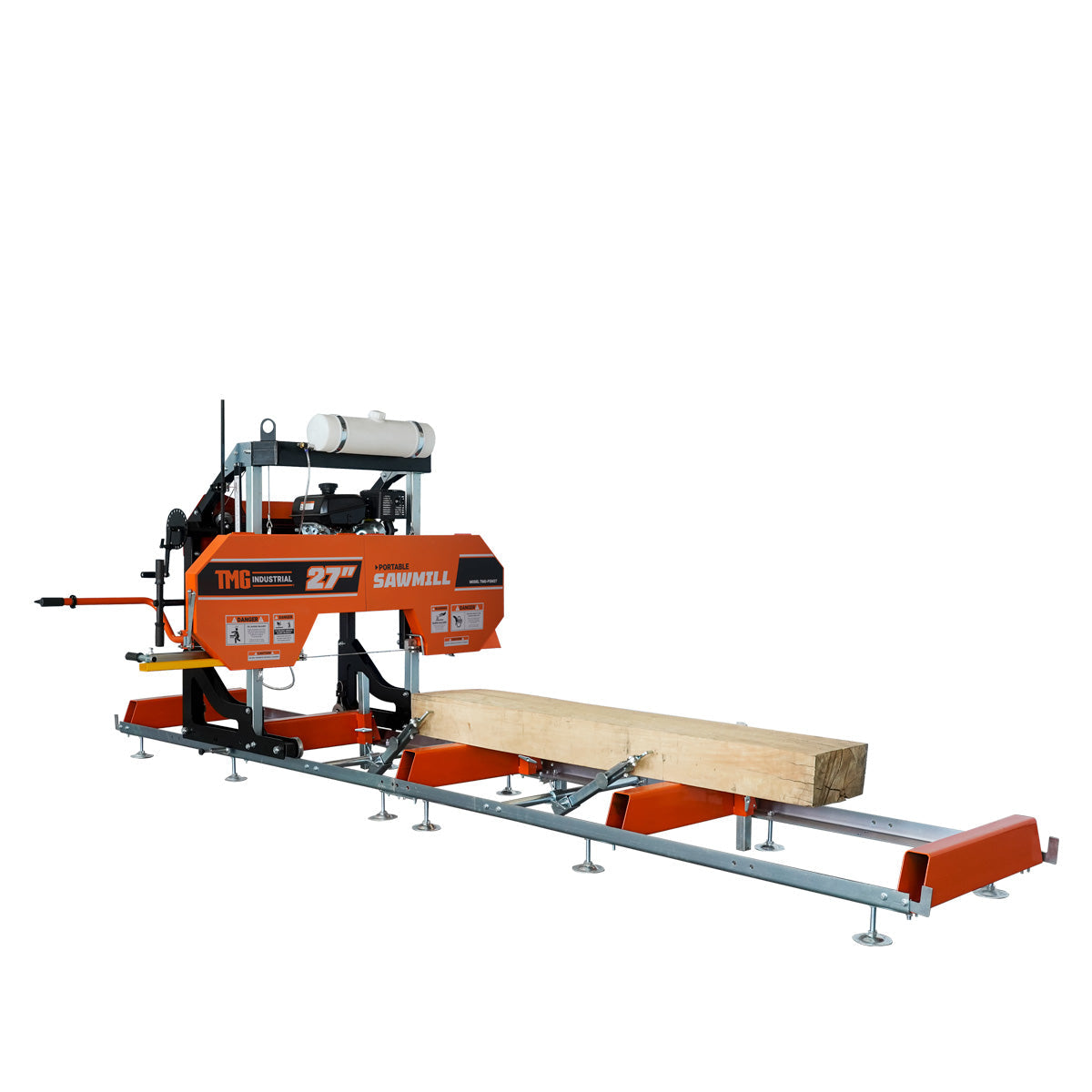 27” Portable Sawmill, 10’ Log Length Capacity, 27” Log Diameter, 15 HP RATO-R420 Engine, 12-¾’ Track Length (Extensions Available), TMG-PSM27R