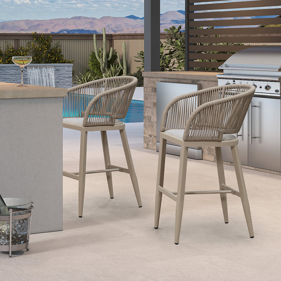 Clearance - PURPLE LEAF Outdoor Bar Stool Set of 2 Modern Rattan Bar Chairs with Woven Rope Back Wicker Patio Barstools for Indoor Kitchen Garden