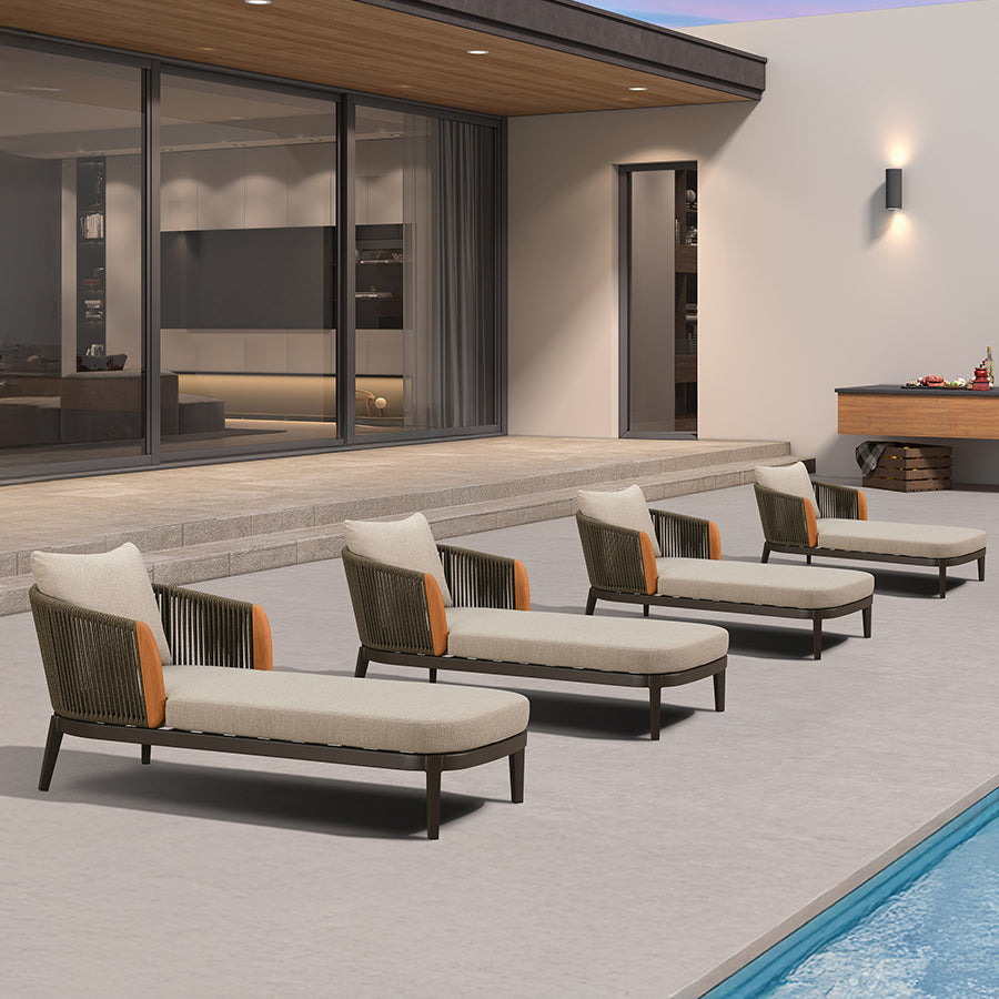 PURPLE LEAF Hailar Olefin Patio Chaise Lounge Chair , Upholstered Pool Aluminium Lounge Chairs for Outdoor with Teak Armres for Deck, Pool, Lawn, Garden, Courtyard, Porch