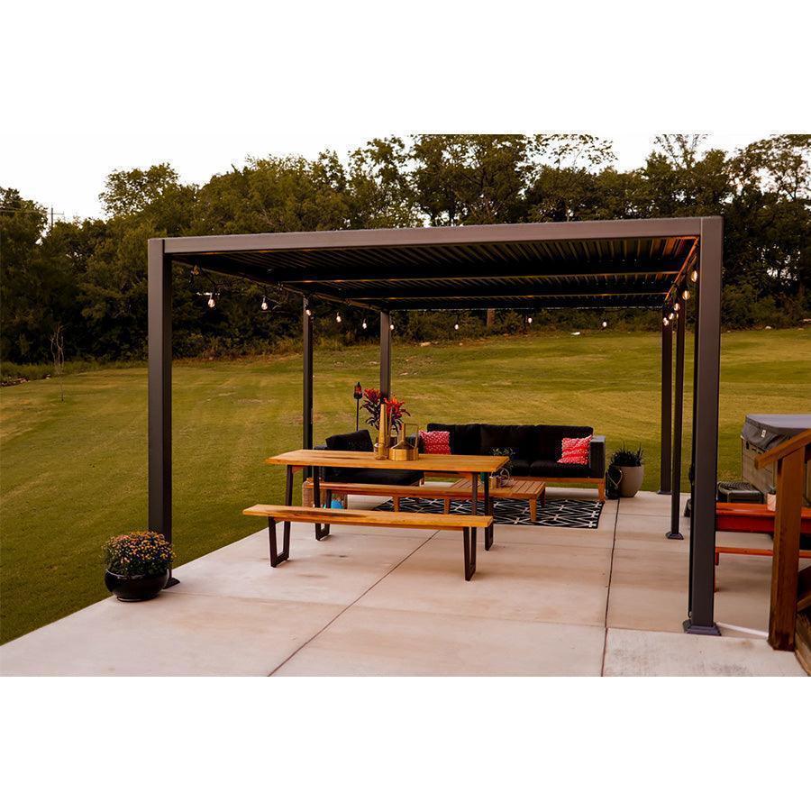 PURPLE LEAF Caesar Louvered Pergola with Milky String Lights Patio Aluminum Pergola with Independent Adjustable Rainproof Roof With Milky Lights