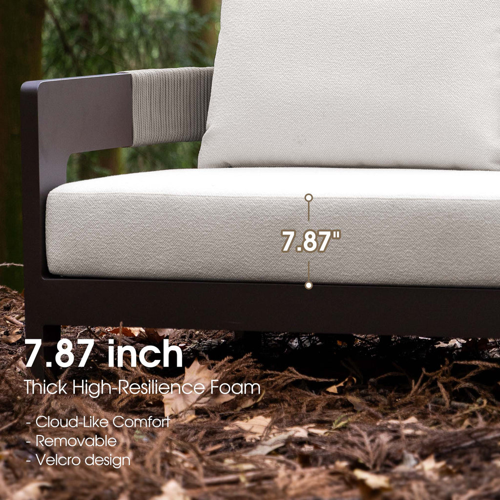 PURPLE LEAF Tuscany U-Shaped Patio Conversation Set with Removable Cushions and Pillows Bronze Aluminum Frame Outdoor Couch Sets for Porch Yard Garden