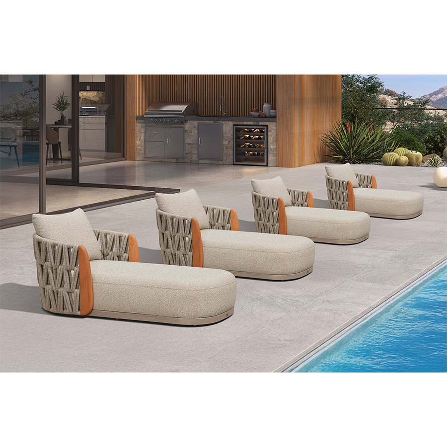PURPLE LEAF Luxury  Hailar Olefin Patio Chaise Lounge Chair , Upholstered Pool Aluminium Lounge Chairs for Outdoor with Teak Armres for Deck, Pool, Lawn, Garden, Courtyard, Porch