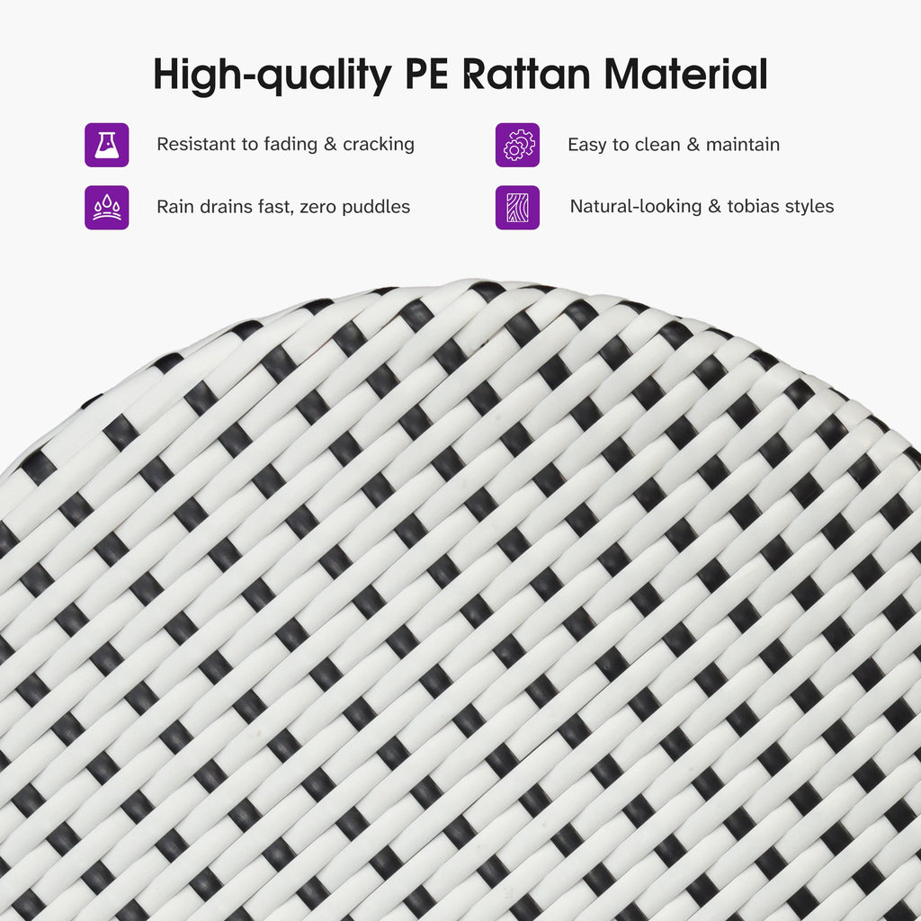 PURPLE LEAF Patio Oversized Backrest Bar Height Stool Set of 2 Outdoor Round Barstools Aluminum Frame Woven Rattan for Indoor Kitchen Dining Bistros Cafe Restaurant