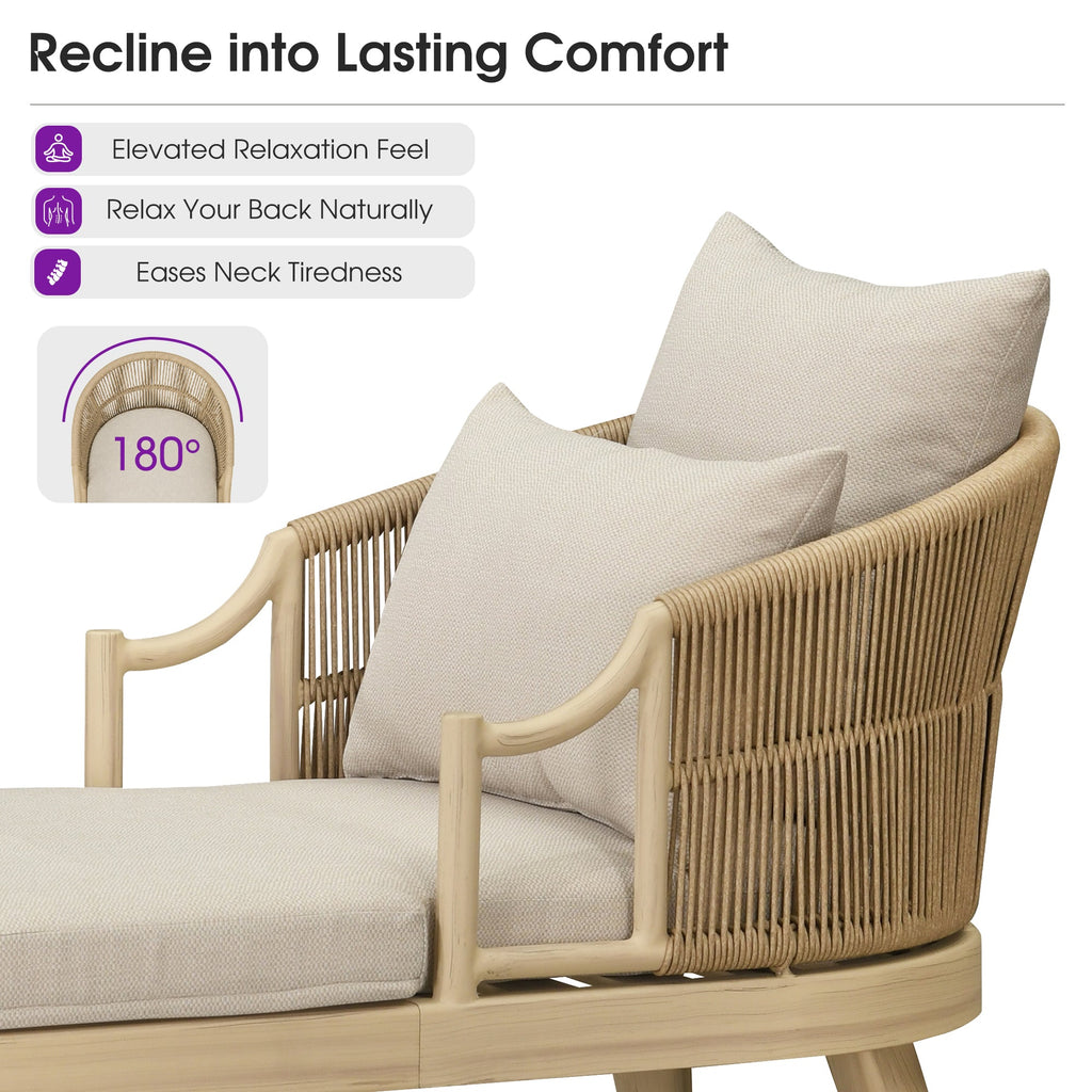PURPLE LEAF Outdoor Lounge Chair, Patio Chaise Lounge with Cushioned Seat & Supportive Armrests, Ergonomic Aluminum Pool Lounge Chairs for Backyard Deck Poolside