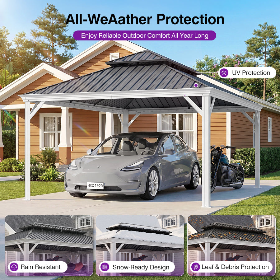 PURPLE LEAF White Metal Carport with Galvanized Steel Roof Aluminum Frame All-Weather Car Shelter