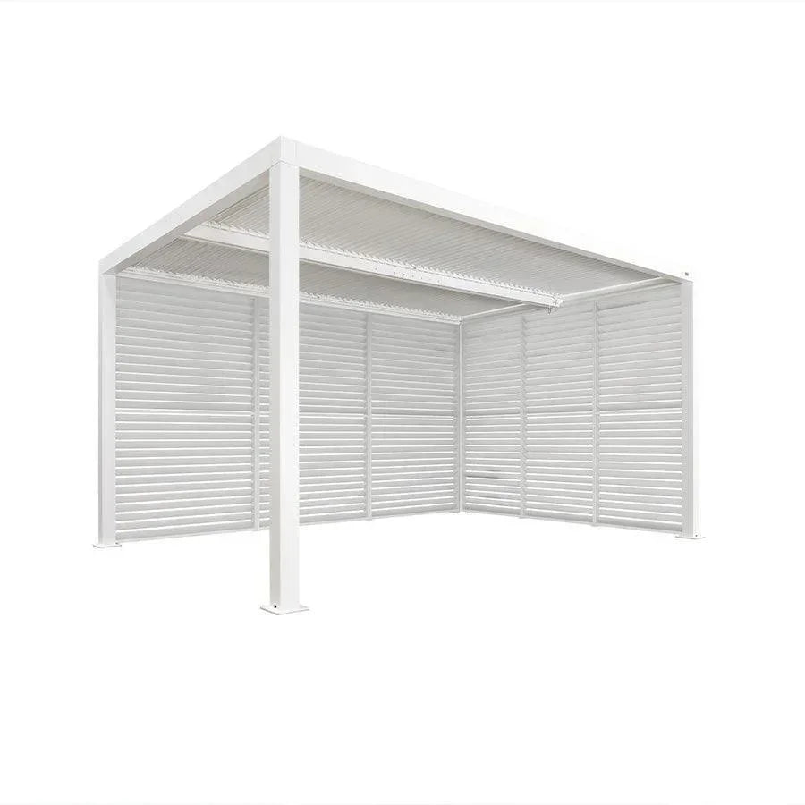 PURPLE LEAF Athena Louvered Pergola white Outdoor Aluminum Pergola with Shutter Wall Adjustable Gazebo Rainproof for Patio Deck Garden