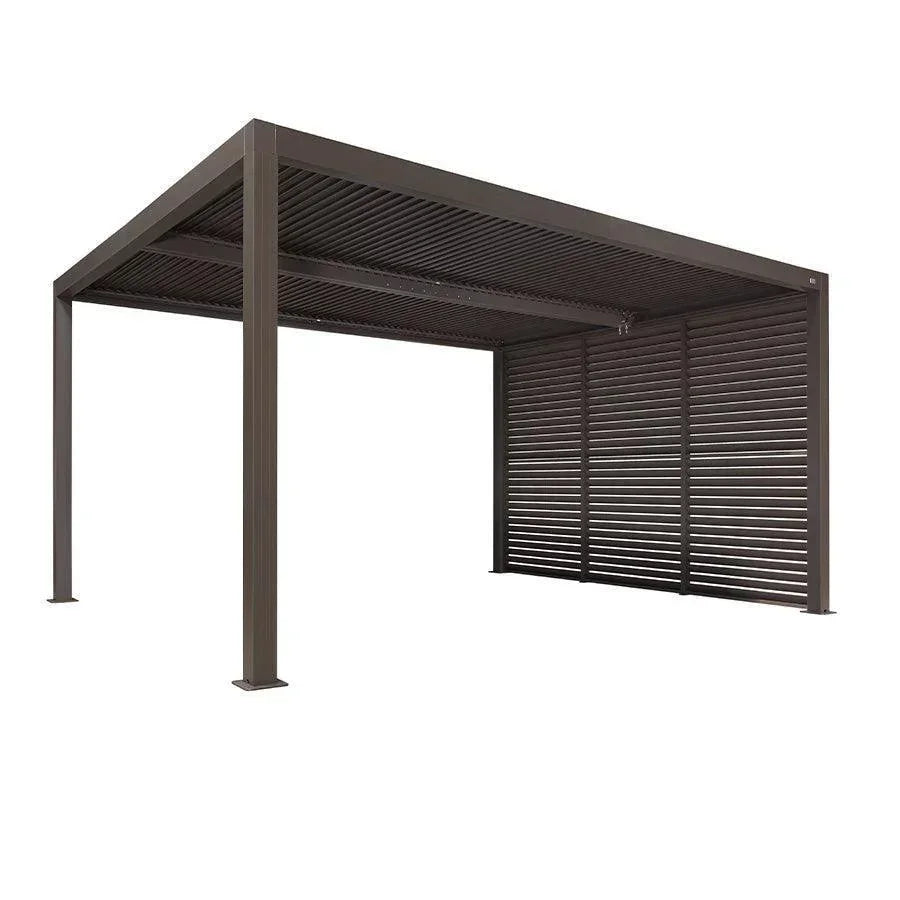 PURPLE LEAF Athena Louvered Pergola Bronze Outdoor Aluminum Pergola with Shutter Wall Adjustable Gazebo Rainproof for Patio Deck Garden