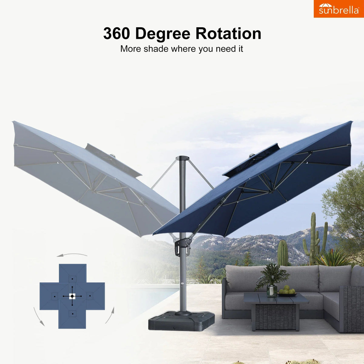 PURPLE LEAF SUNBRELLA Cantilever Umbrella Grey Aluminum Patio Umbrella