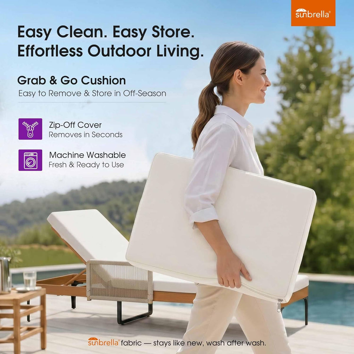 PURPLE LEAF Outdoor Chaise Lounge Sunbrella Patio Lounge Chair Recliner and Cushion for Poolside Balcony Backyard