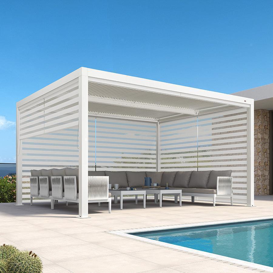 PURPLE LEAF Athena Louvered Pergola White Outdoor Aluminum Pergola with Roller Blind Adjustable Gazebo for Patio Deck Garden