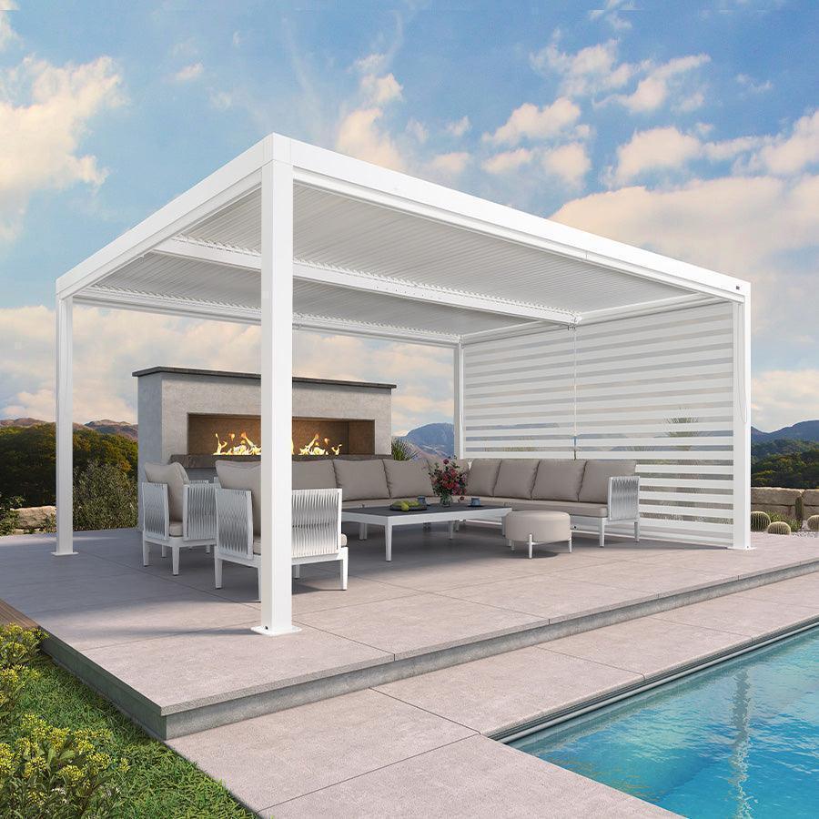 PURPLE LEAF Athena Louvered Pergola White Outdoor Aluminum Pergola with Roller Blind Adjustable Gazebo for Patio Deck Garden