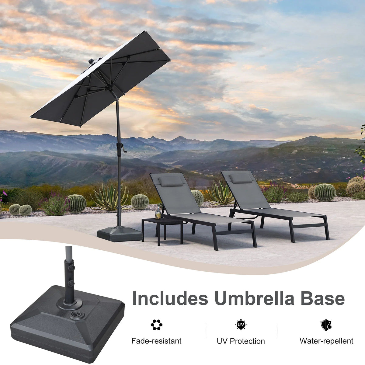 PURPLE LEAF Crank and Tilt Rectangular Outdoor Patio Market Umbrella with Base