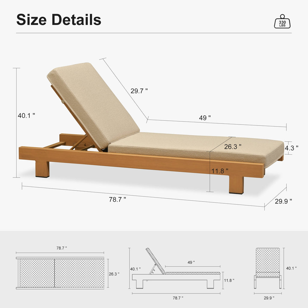 PURPLE LEAF Outdoor Standard Daybed for Patio,  Poolside Chaise Lounge Bed with Cushion, Olefin Blend Fabric, Aluminum Frame Sunbed for Deck and Backyard
