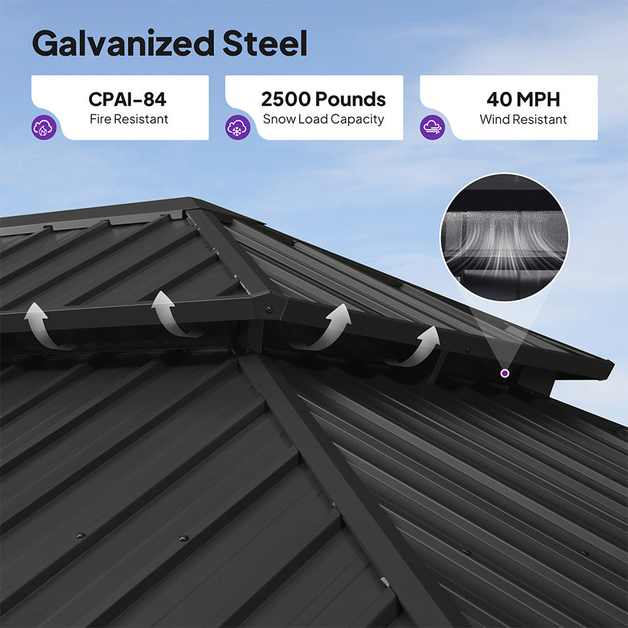 PURPLE LEAF White Gazebo for Modern Patio Double Galvanized Steel Roof Awning and Upgrade Curtain
