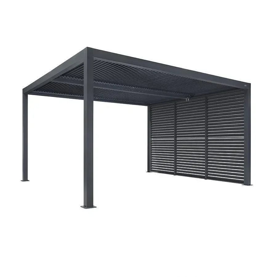 PURPLE LEAF Athena Louvered Pergola Grey Outdoor Aluminum Pergola with Shutter Wall Adjustable Gazebo Rainproof for Patio Deck Garden