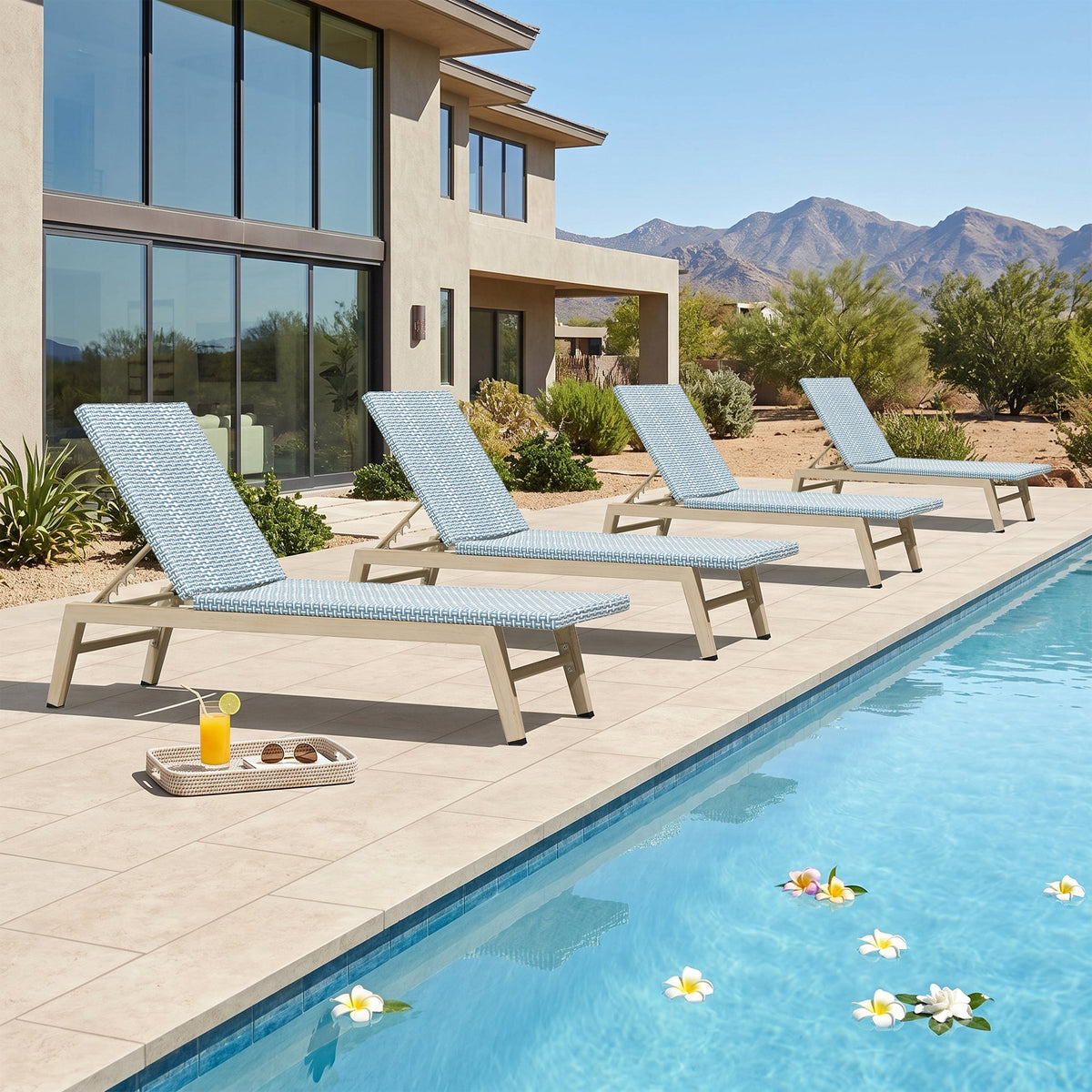PURPLE LEAF Pool Oversized Lounge Chairs Rattan Aluminium Patio Chaise Lounge Outdoor Adjustable Recliner Finish Loungers Woven PE Sun Chairs for Poolside Deck Beach