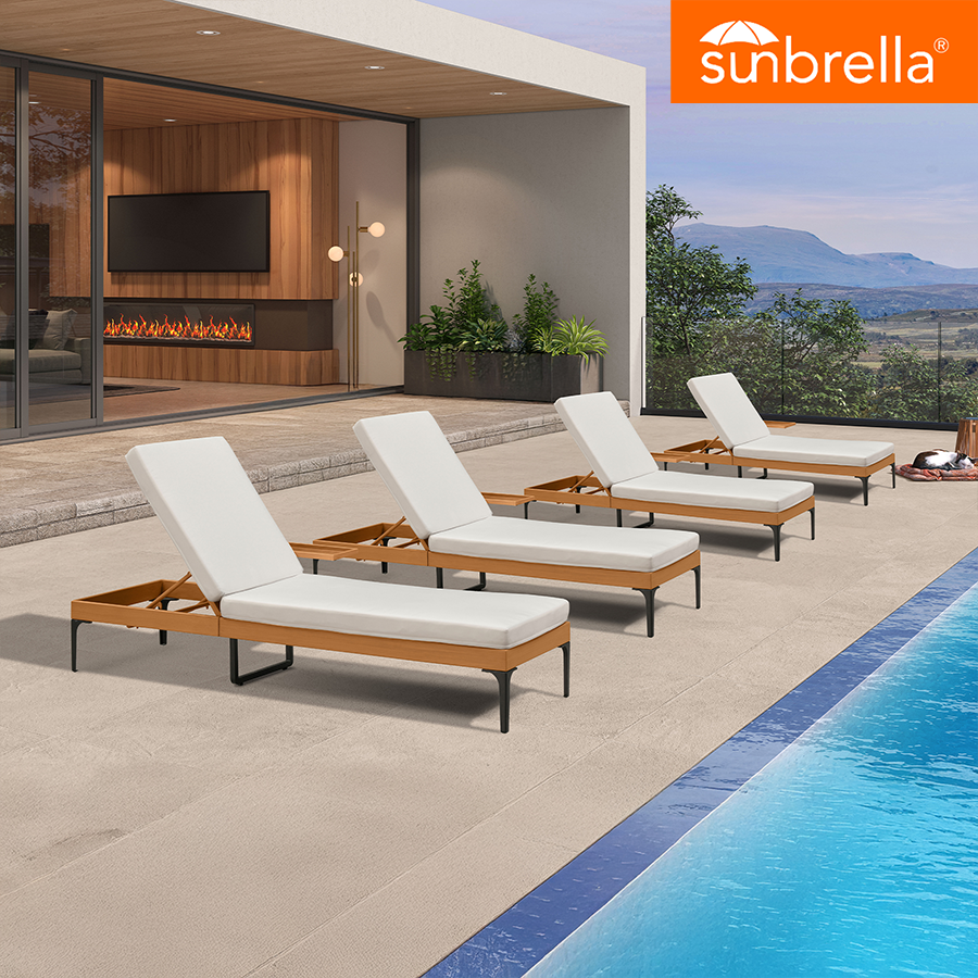 PURPLE LEAF Outdoor Chaise Lounge Sunbrella Patio Lounge Chair Recliner and Cushion for Poolside Balcony Backyard