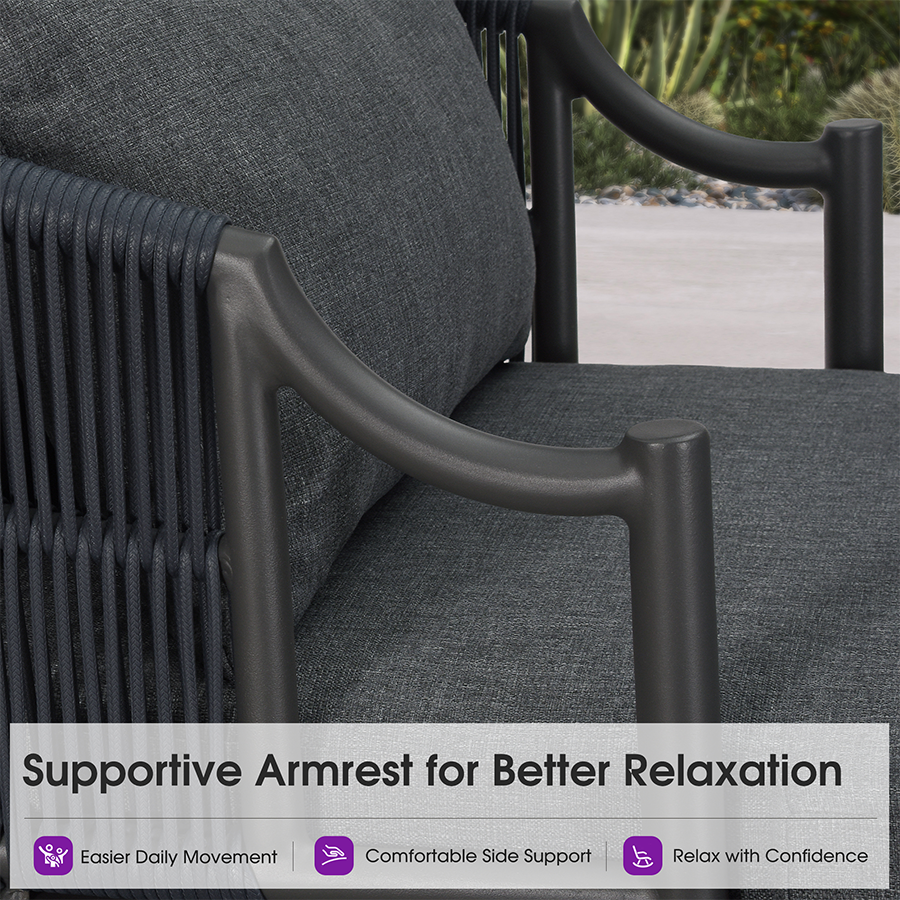 PURPLE LEAF Outdoor Lounge Chair, Patio Chaise Lounge with Cushioned Seat & Supportive Armrests, Ergonomic Aluminum Pool Lounge Chairs for Backyard Deck Poolside