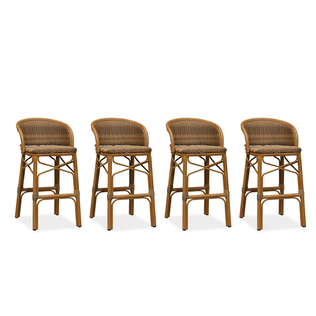 PURPLE LEAF Outdoor Bar Stools Set of 2 Rattan Patio Tall Bar Chairs Aluminum Frame with Back Barstools for Kitchen Garden Backyard Bistros Restaurant