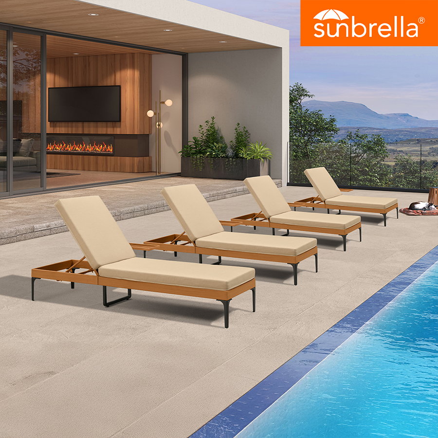 PURPLE LEAF Outdoor Chaise Lounge Sunbrella Patio Lounge Chair Recliner and Cushion for Poolside Balcony Backyard