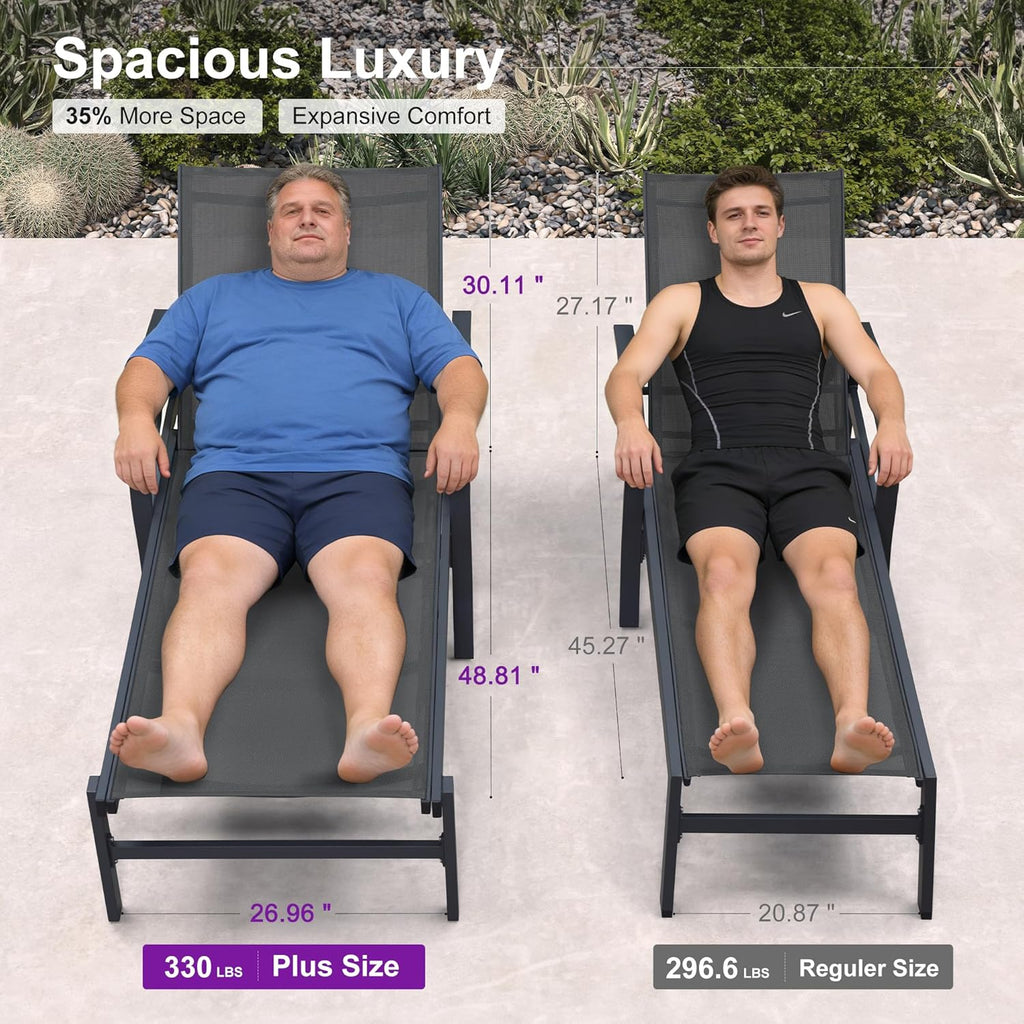 PURPLE LEAF Oversized Chaise Lounge Chair Outdoor Extra Wide Pool Lounge Chairs 5 Adjustable Position with Armrests and Side Table, Aluminum Patio Lounge Chair for Outside, Backyard, Pool