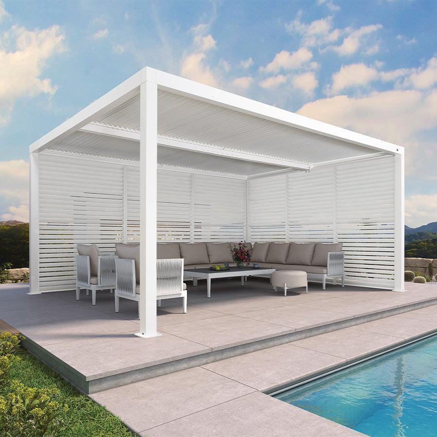 PURPLE LEAF Athena Louvered Pergola white Outdoor Aluminum Pergola with Shutter Wall Adjustable Gazebo Rainproof for Patio Deck Garden
