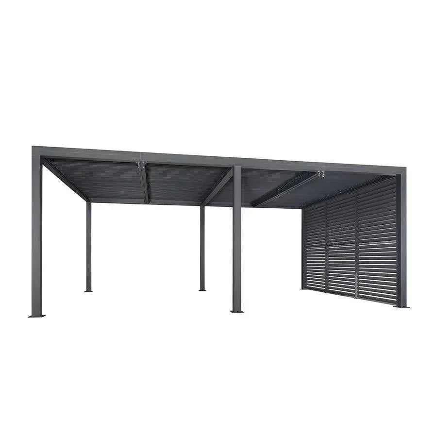 PURPLE LEAF Athena Louvered Pergola Grey Outdoor Aluminum Pergola with Shutter Wall Adjustable Gazebo Rainproof for Patio Deck Garden