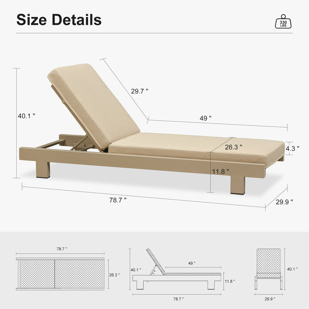 PURPLE LEAF Outdoor Standard Daybed for Patio,  Poolside Chaise Lounge Bed with Cushion, Olefin Blend Fabric, Aluminum Frame Sunbed for Deck and Backyard