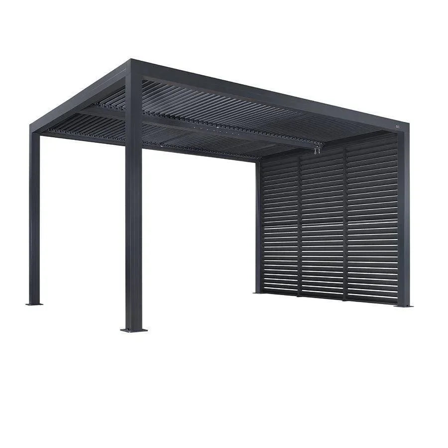 PURPLE LEAF Athena Louvered Pergola Grey Outdoor Aluminum Pergola with Shutter Wall Adjustable Gazebo Rainproof for Patio Deck Garden