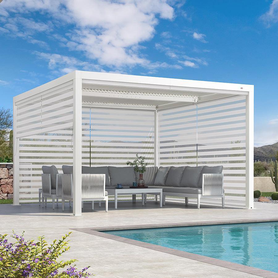 PURPLE LEAF Athena Louvered Pergola White Outdoor Aluminum Pergola with Roller Blind Adjustable Gazebo for Patio Deck Garden
