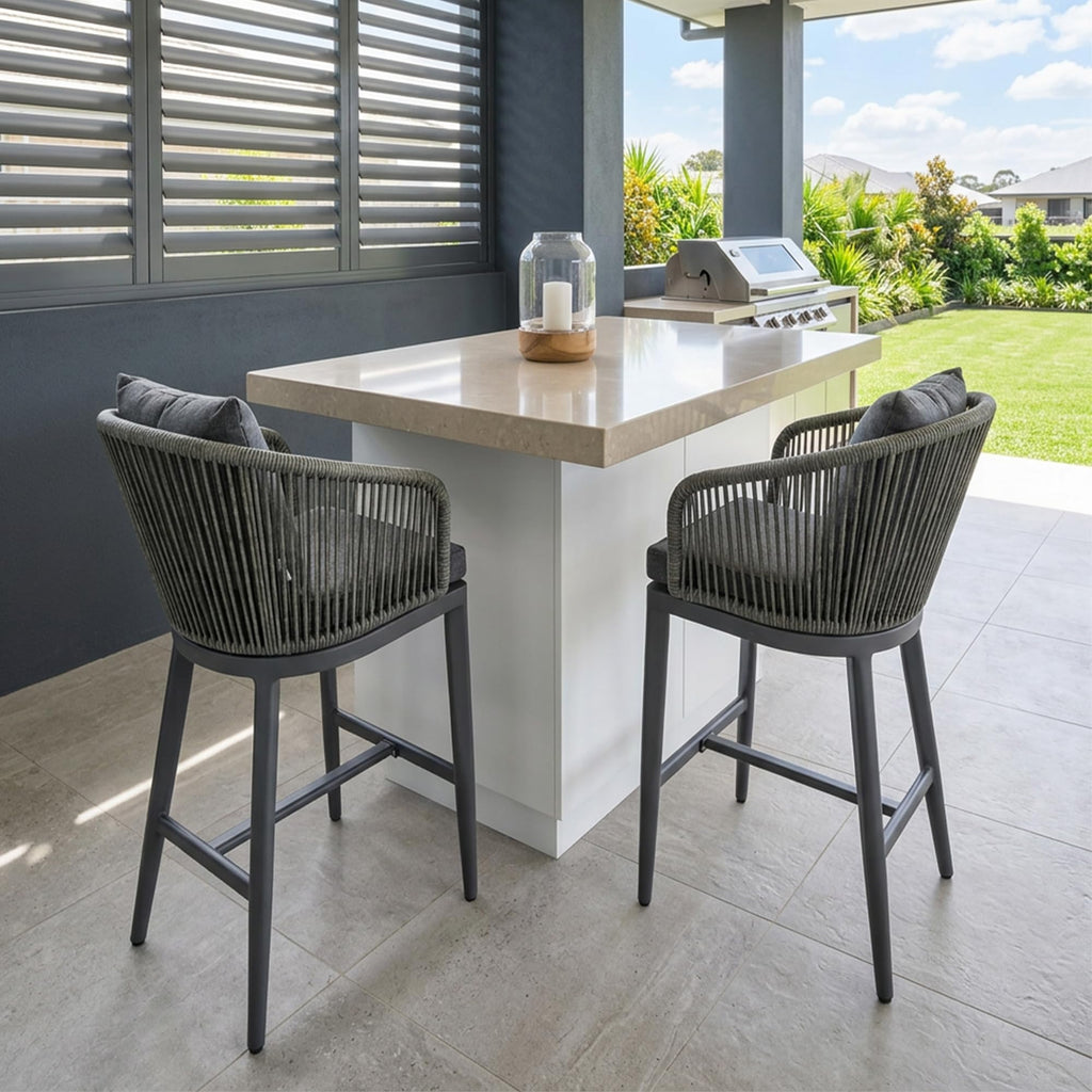 PURPLE LEAF Outdoor Bar Stools Patio Modern Aluminum Rattan High Back & Arms Bar Chairs with Removable Cushions and Pillows  for Outdoor or Indoor