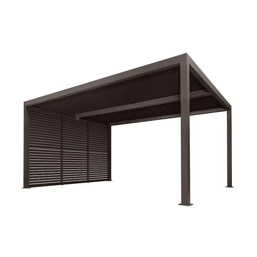 PURPLE LEAF Athena Louvered Pergola Bronze Outdoor Aluminum Pergola with Shutter Wall Adjustable Gazebo Rainproof for Patio Deck Garden