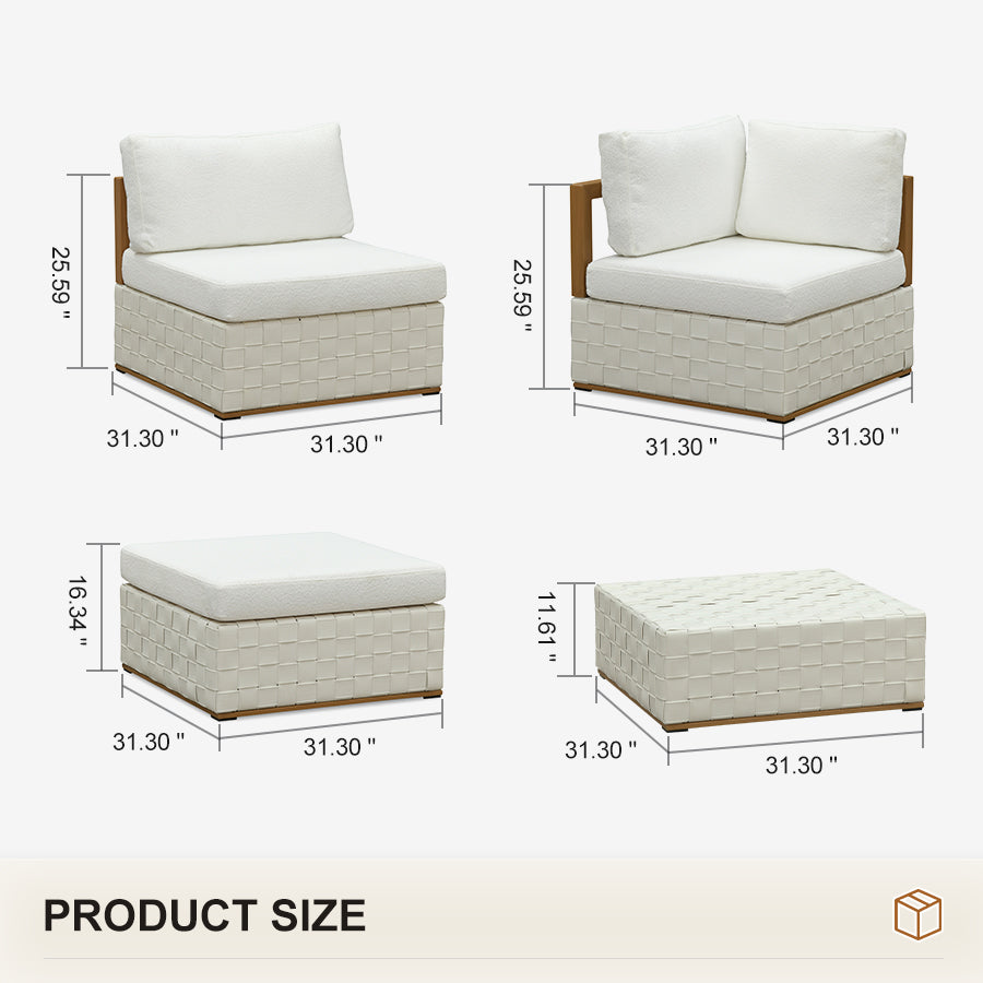 PURPLE LEAF Griffin Symmetrical Patio Conversation Set White with Cushion Pillows Ottoman and Premium Leather for Luxury Outdoor Living