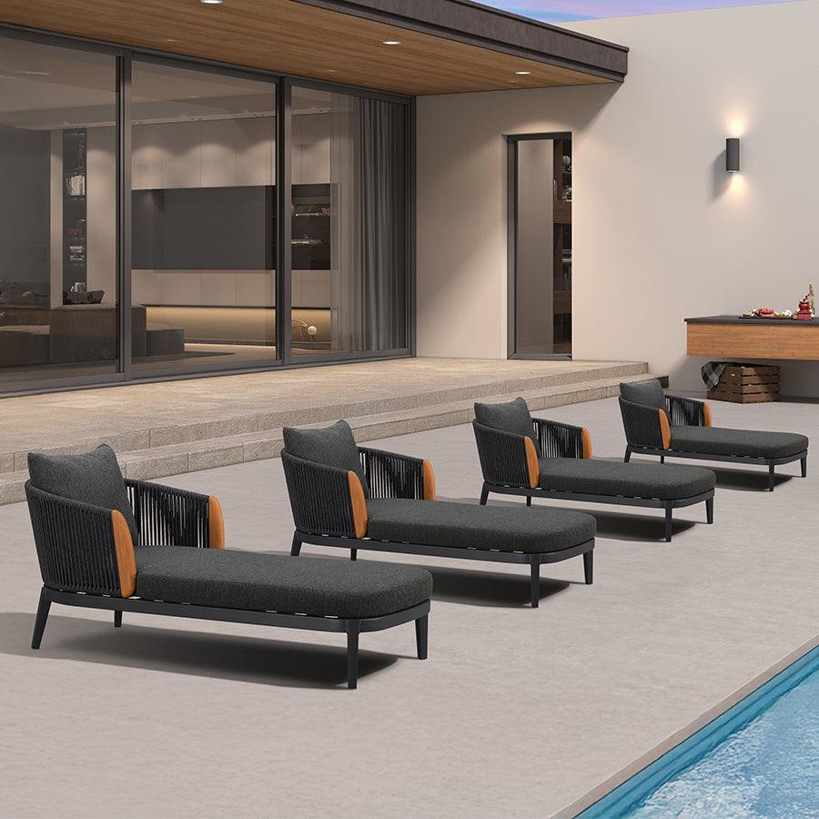 PURPLE LEAF Hailar Olefin Patio Chaise Lounge Chair , Upholstered Pool Aluminium Lounge Chairs for Outdoor with Teak Armres for Deck, Pool, Lawn, Garden, Courtyard, Porch