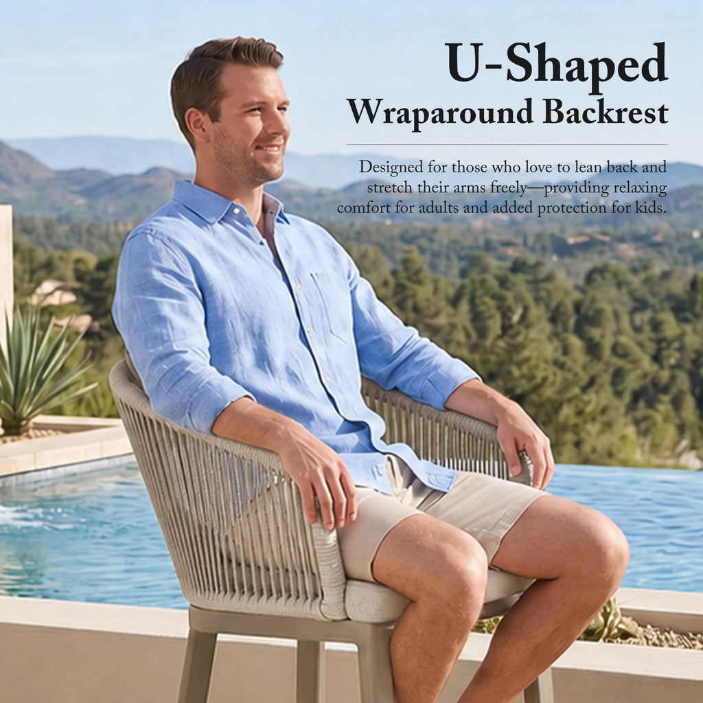 PURPLE LEAF Outdoor Bar Stools Patio Modern Aluminum Rattan High Back & Arms Bar Chairs with Removable Cushions and Pillows  for Outdoor or Indoor