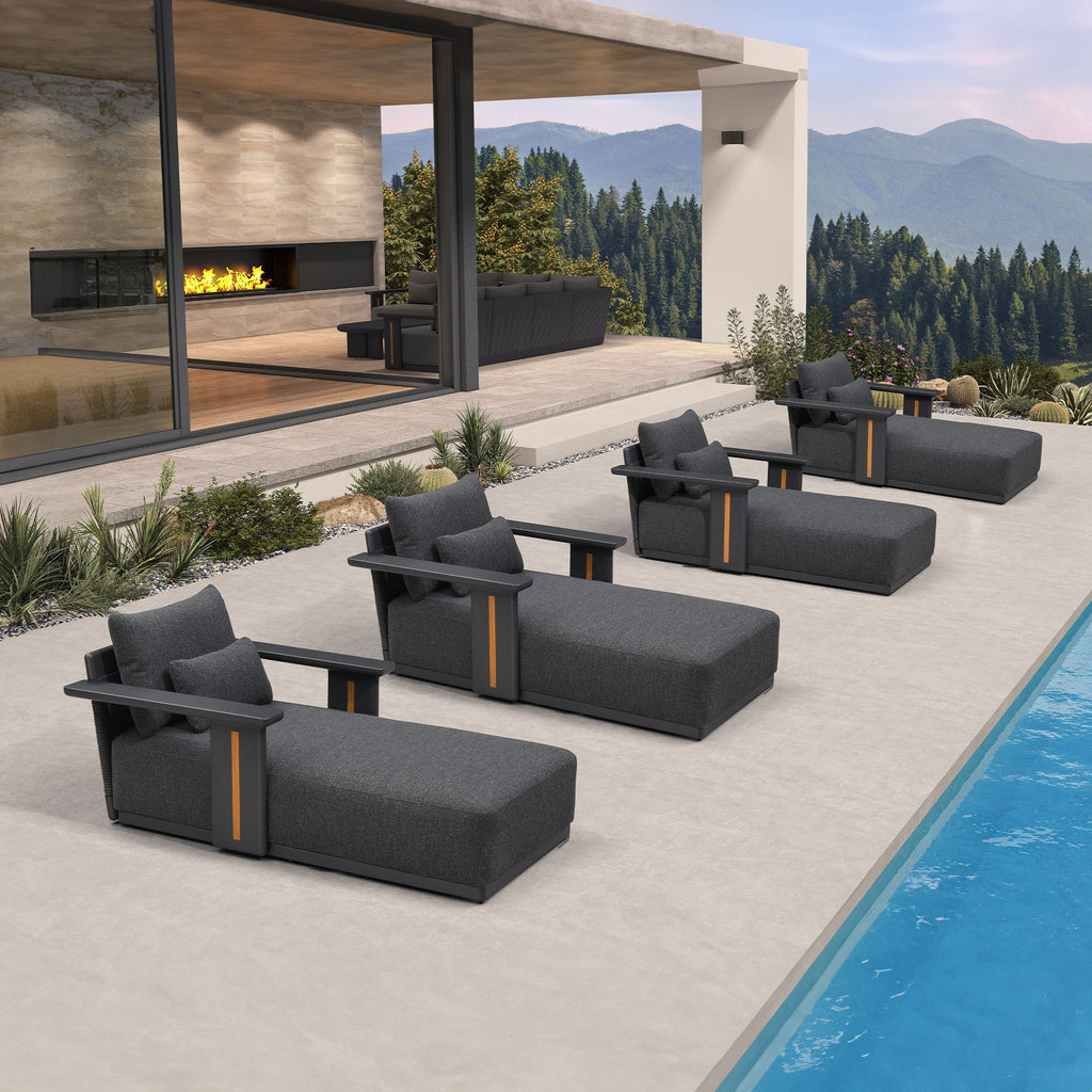 PURPLE LEAF Chaise Lounge Chair Modern Upholstered Outdoor Daybed with Armrest and Lumbar Pillow for Patio Poolside Sunbathing Deck
