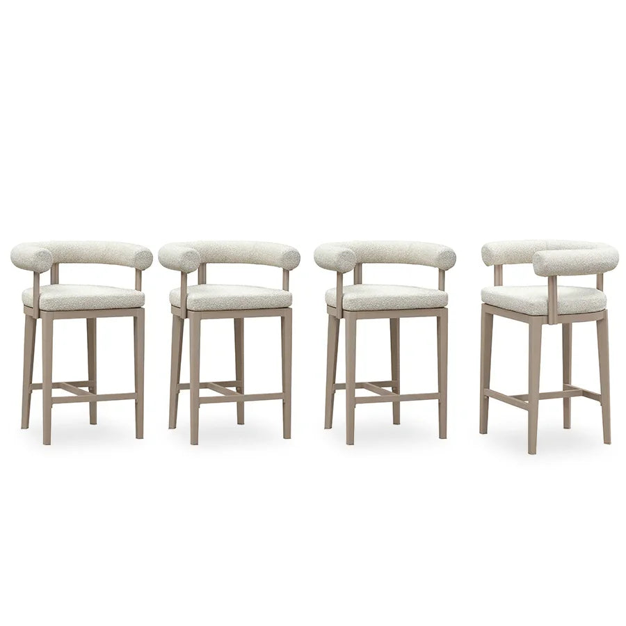 PURPLE LEAF Provence Outdoor Bar Stools Set of 2 Modern Olefin Upholstered Barstools with Back and Armrest Bar Chairs for Garden Kitchen Island